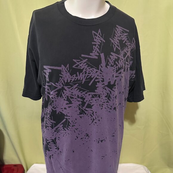 Stussy Other - Stussy Purple All Over Logo Men's Black T Shirt Size Large